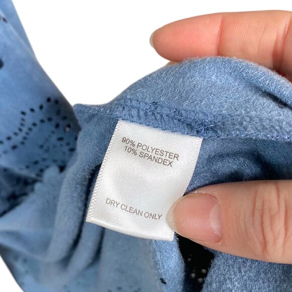 Alberto Makali Light Blue Faux Suede Laser Cut Waterfall Flyaway Cardigan SZ L - Picture 9 of 13